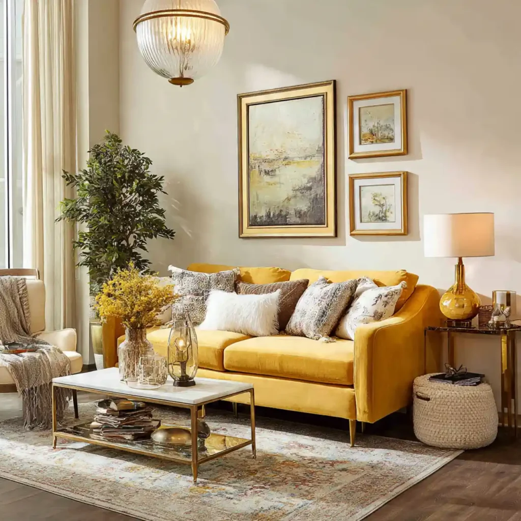 10-Yellow Couch Living Room Idea