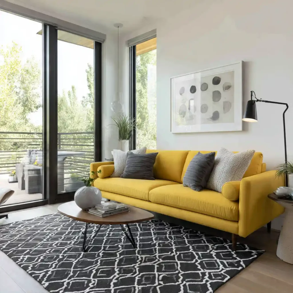11-Yellow Couch Living Room Idea