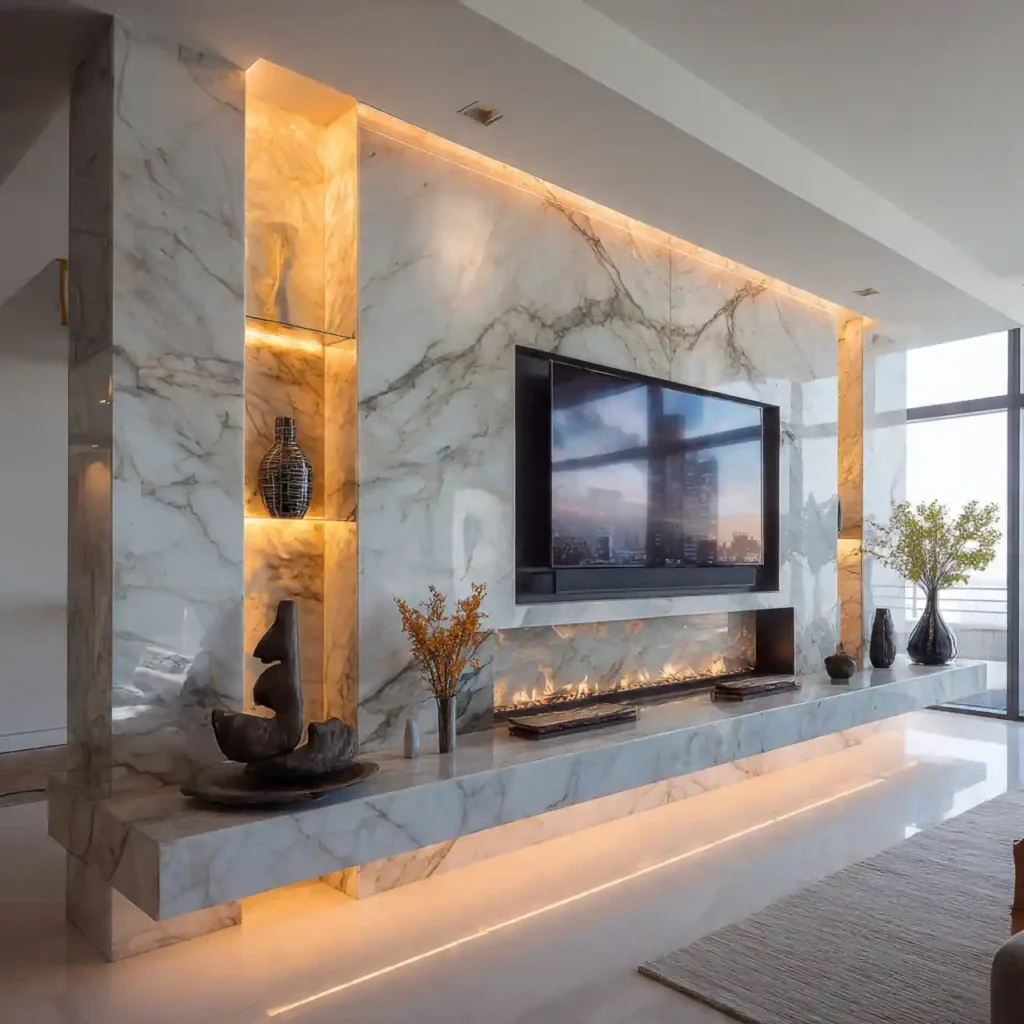 12-Modern Marble TV Wall Idea