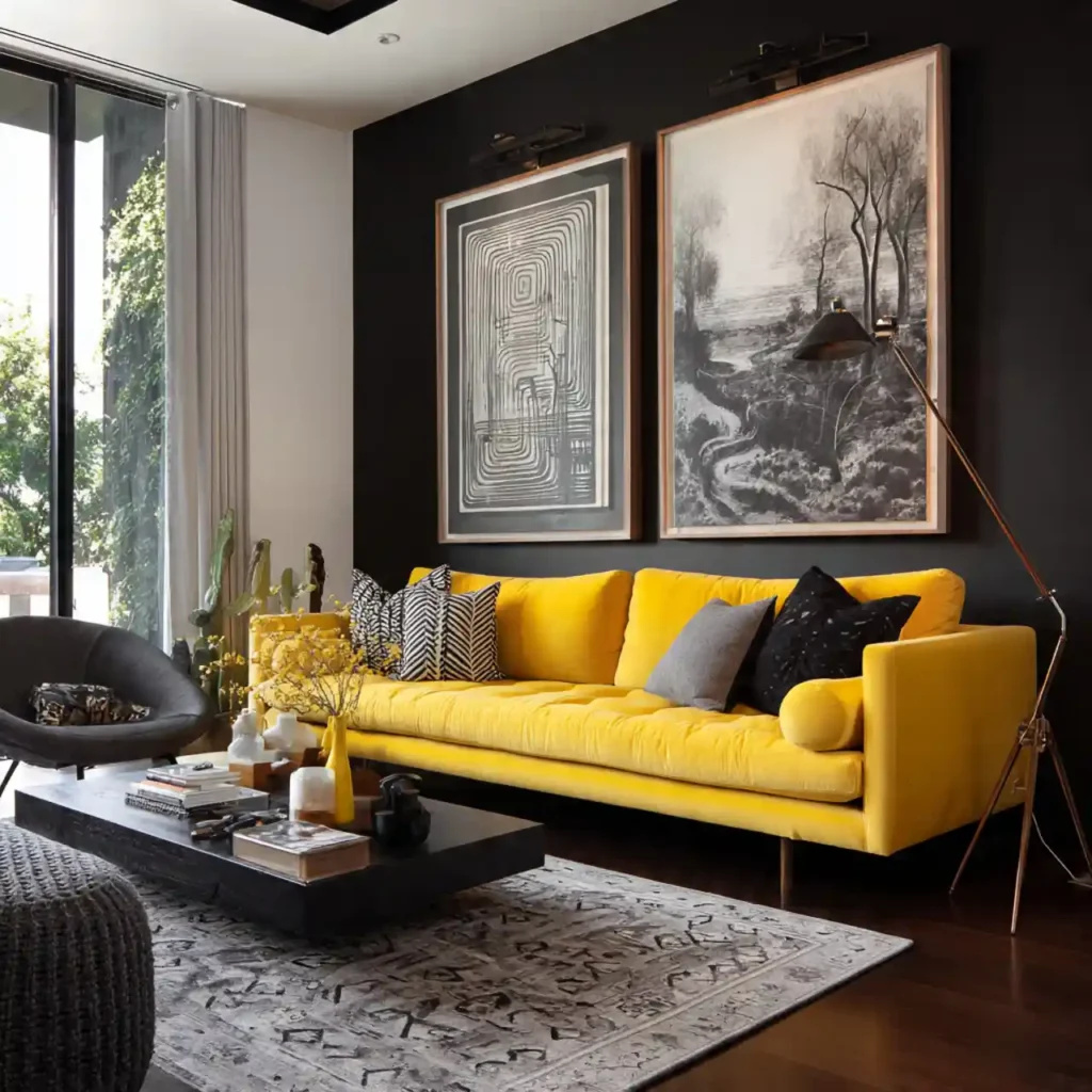 14-Yellow Couch Living Room Idea