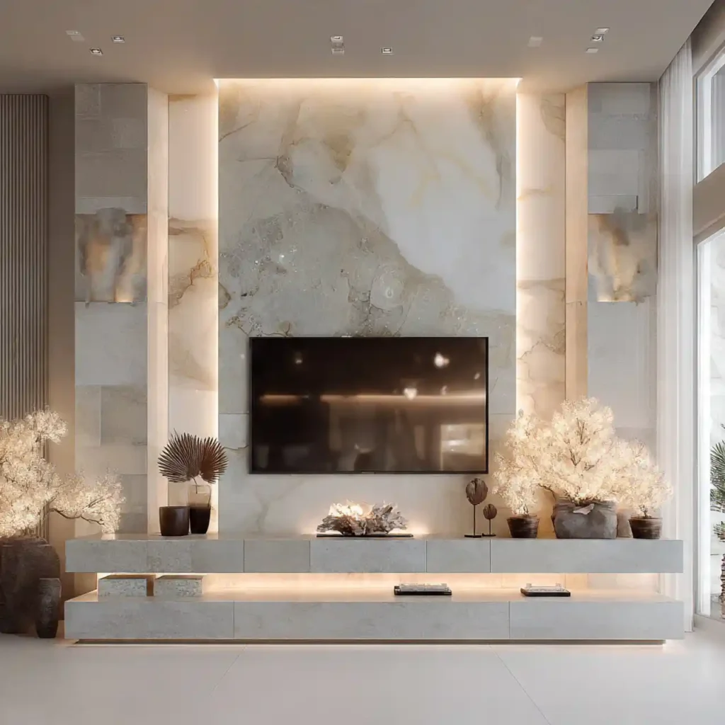 15-Modern Marble TV Wall Idea