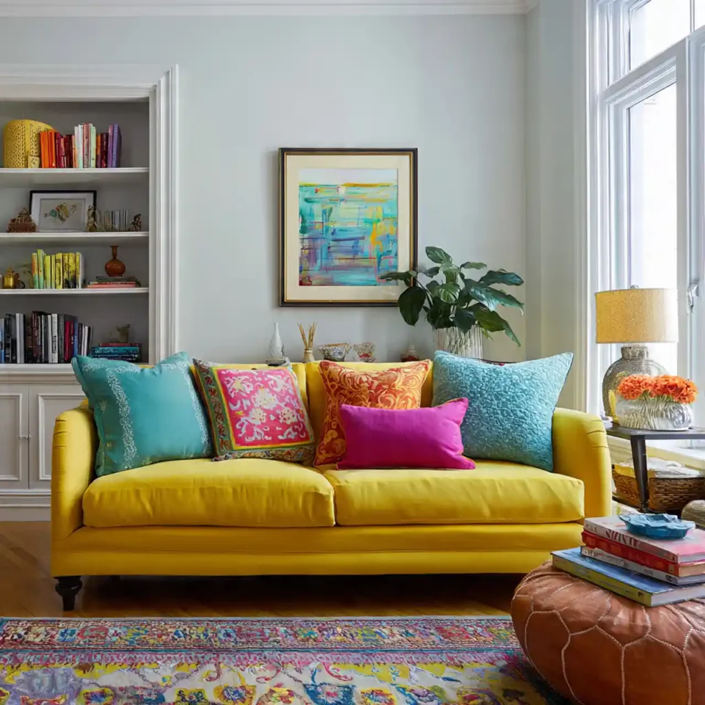 15-Yellow Couch Living Room Idea