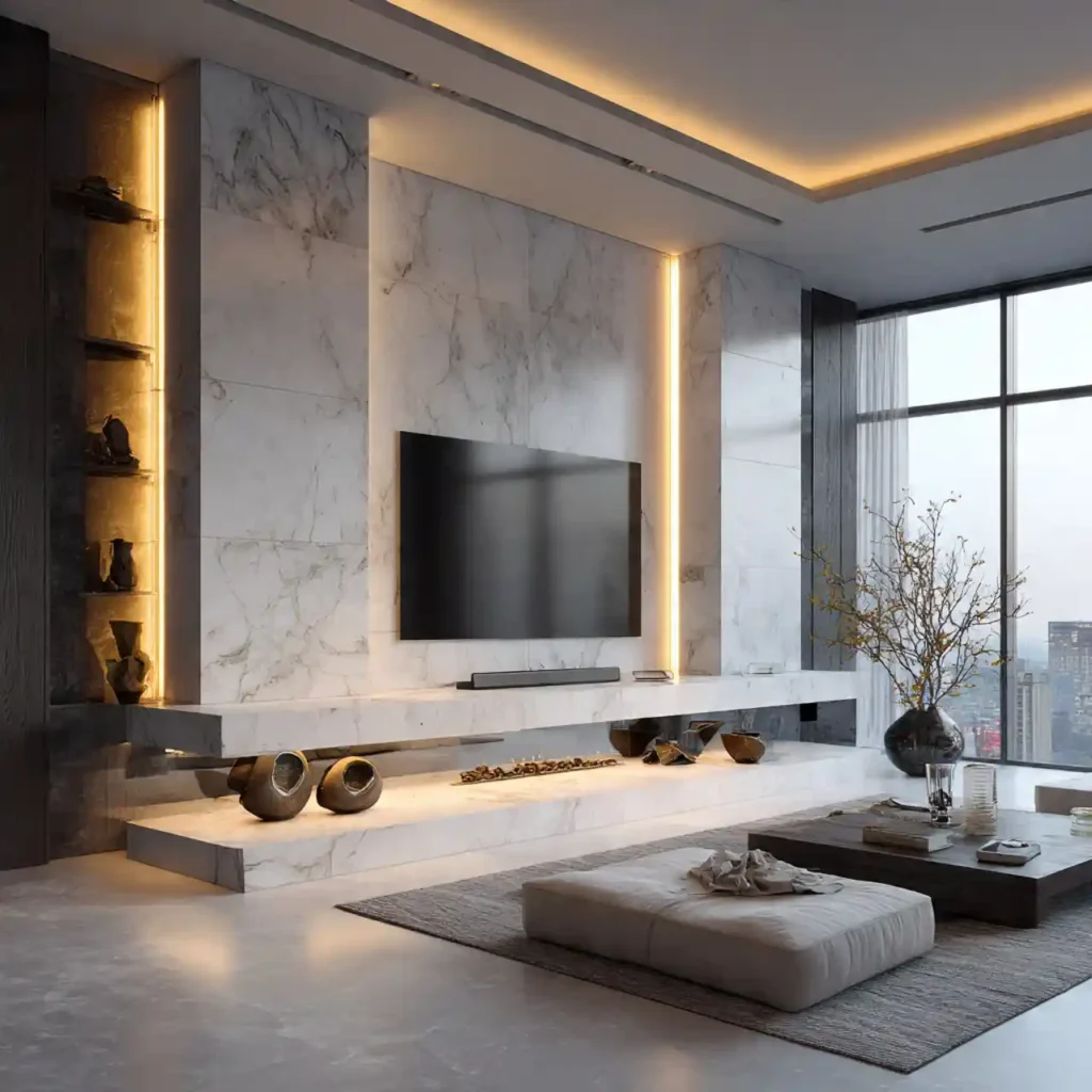 17-Modern Marble TV Wall Idea