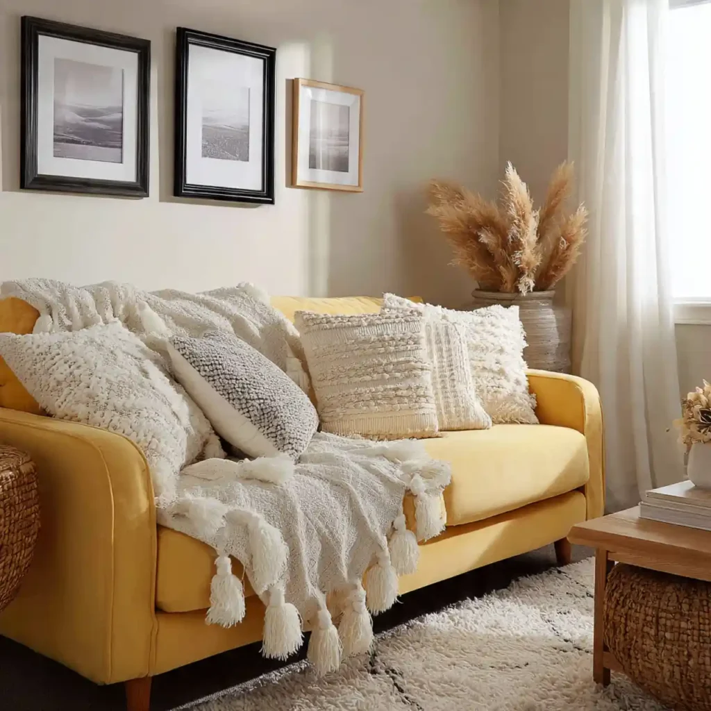 17-Yellow Couch Living Room Idea