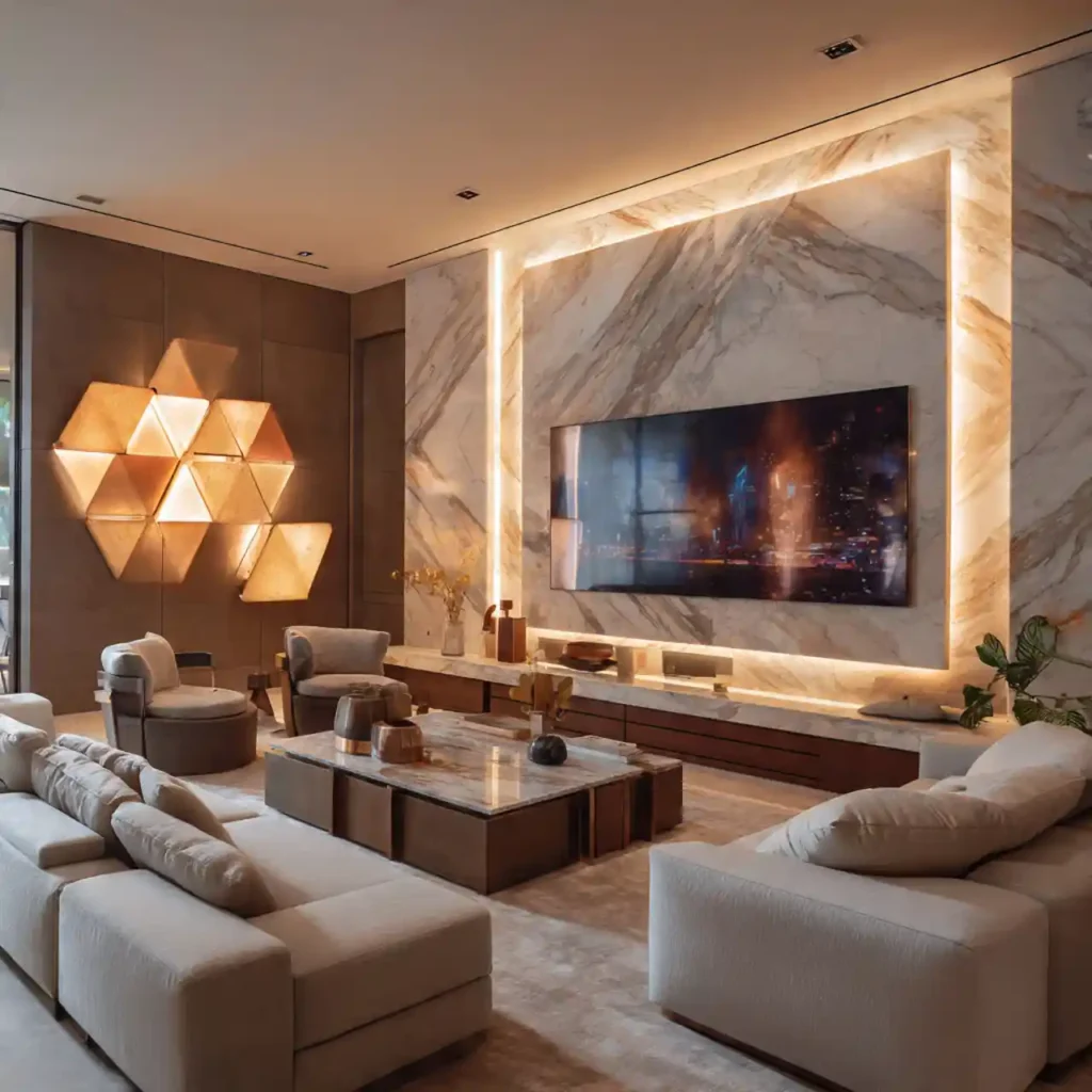 18-Modern Marble TV Wall Idea