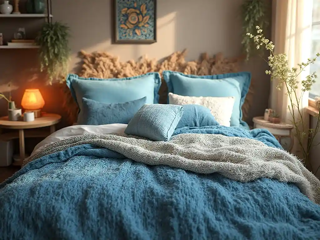 19-Budget-Friendly Blue Boho Bedroom Idea