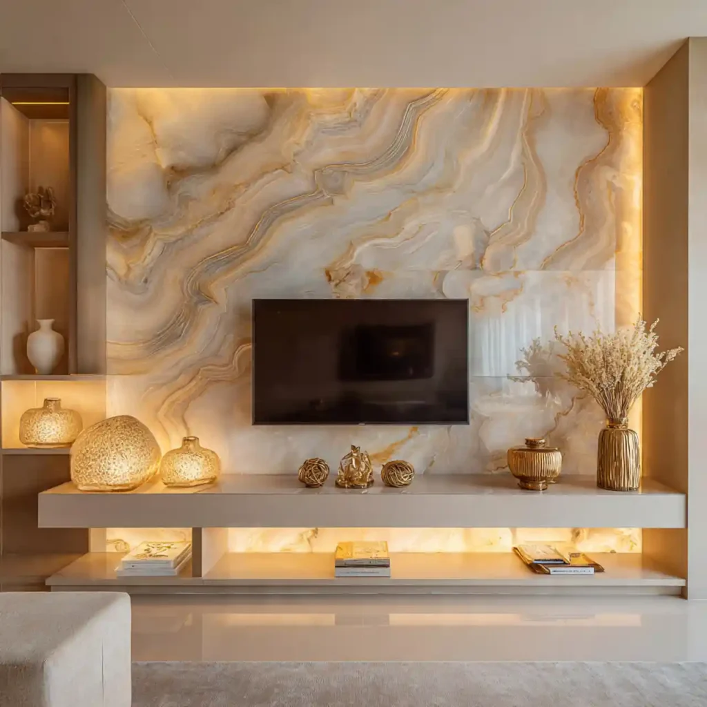 19-Modern Marble TV Wall Idea
