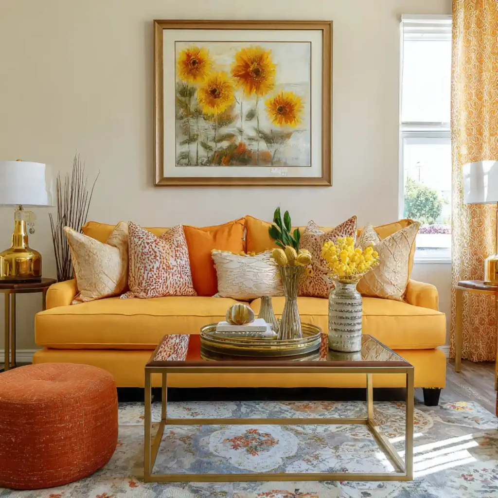 19-Yellow Couch Living Room Idea