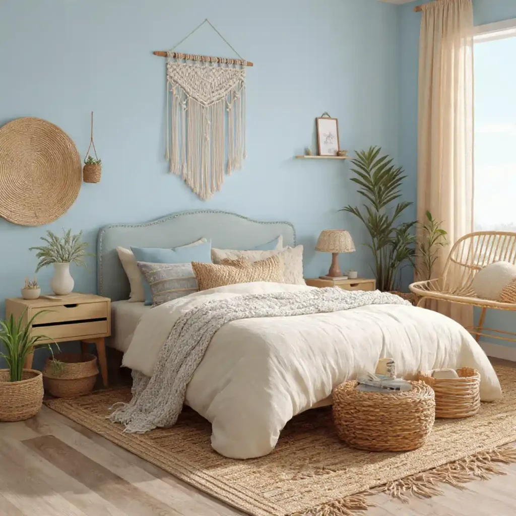 2-Budget-Friendly Blue Boho Bedroom Idea