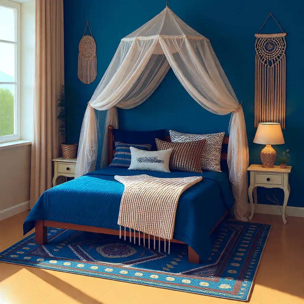21-Budget-Friendly Blue Boho Bedroom Idea