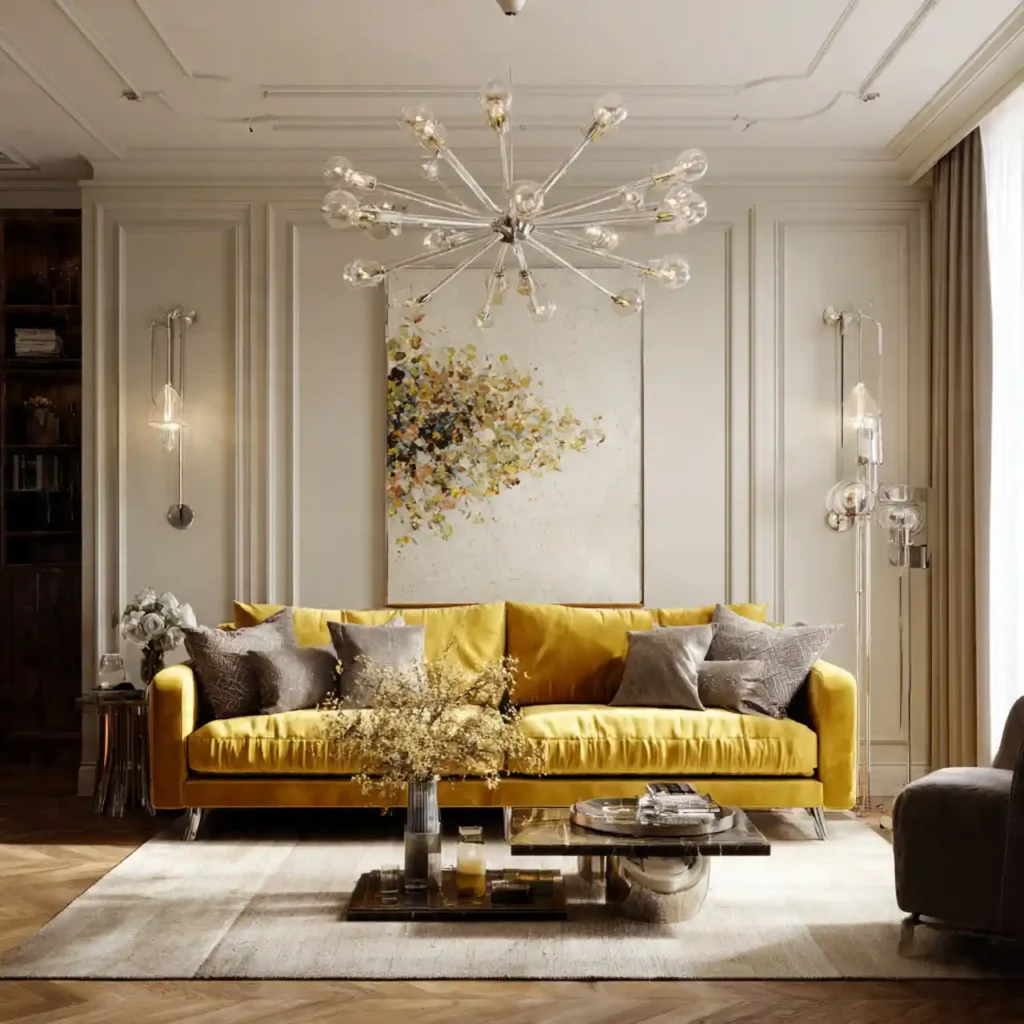 21-Yellow Couch Living Room Idea