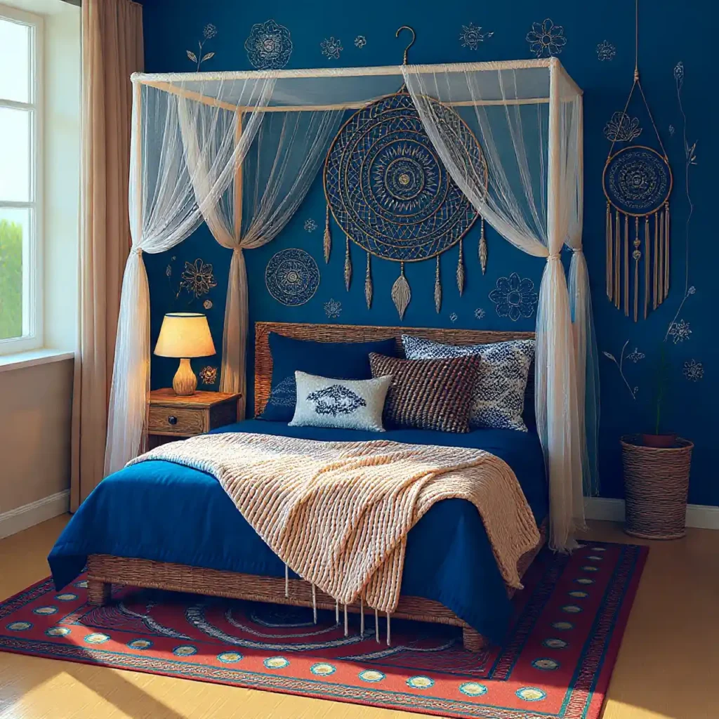 22-Budget-Friendly Blue Boho Bedroom Idea