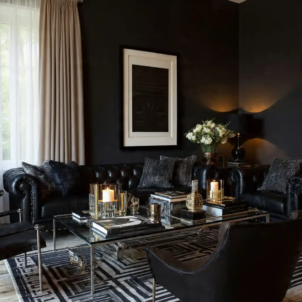23-Black Living Room Idea