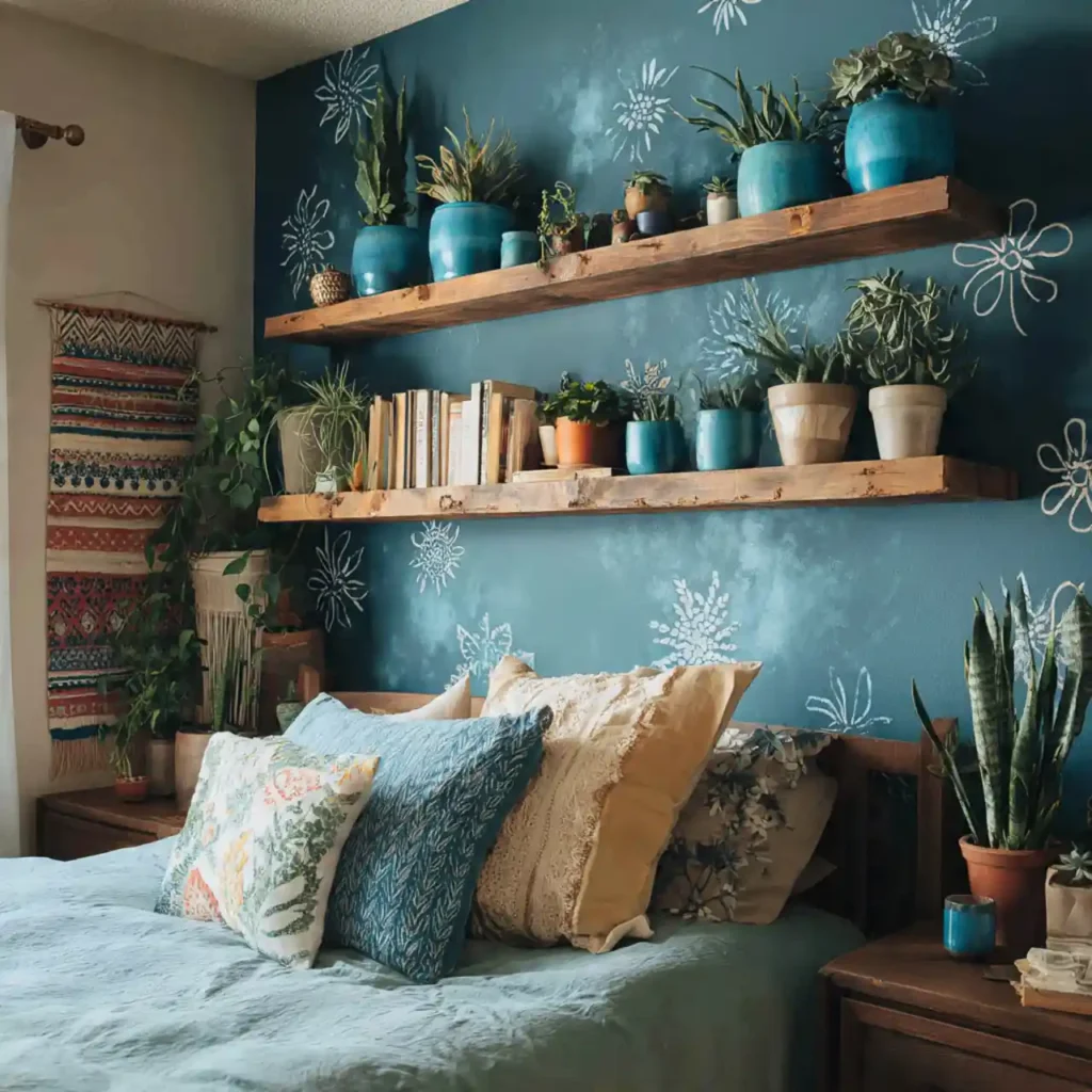 23-Budget-Friendly Blue Boho Bedroom Idea