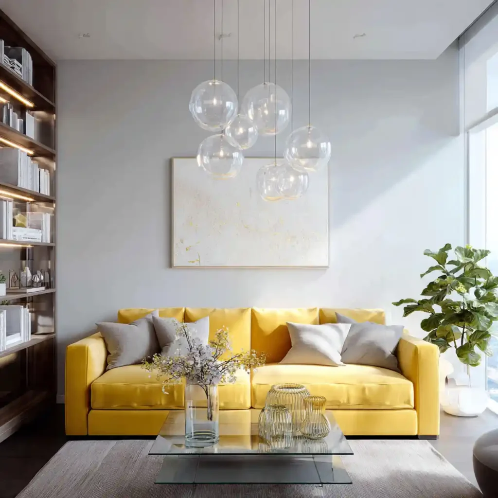 26-Yellow Couch Living Room Idea