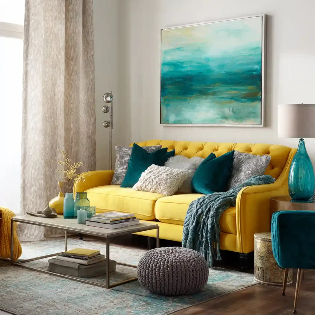 27-Yellow Couch Living Room Idea