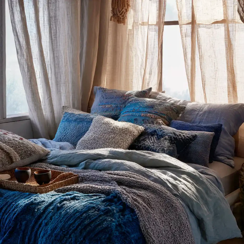 3-Budget-Friendly Blue Boho Bedroom Idea