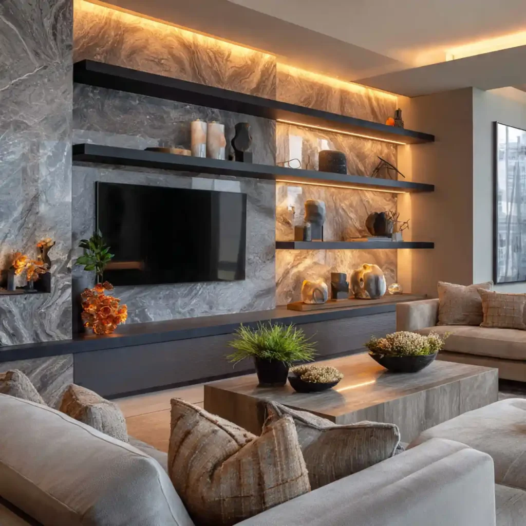 4-Modern Marble TV Wall Idea
