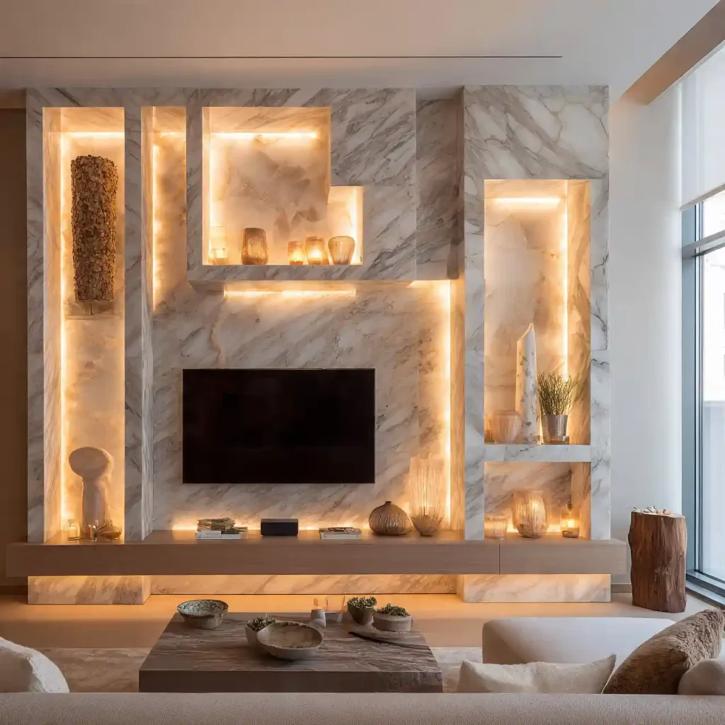 7-Modern Marble TV Wall Idea