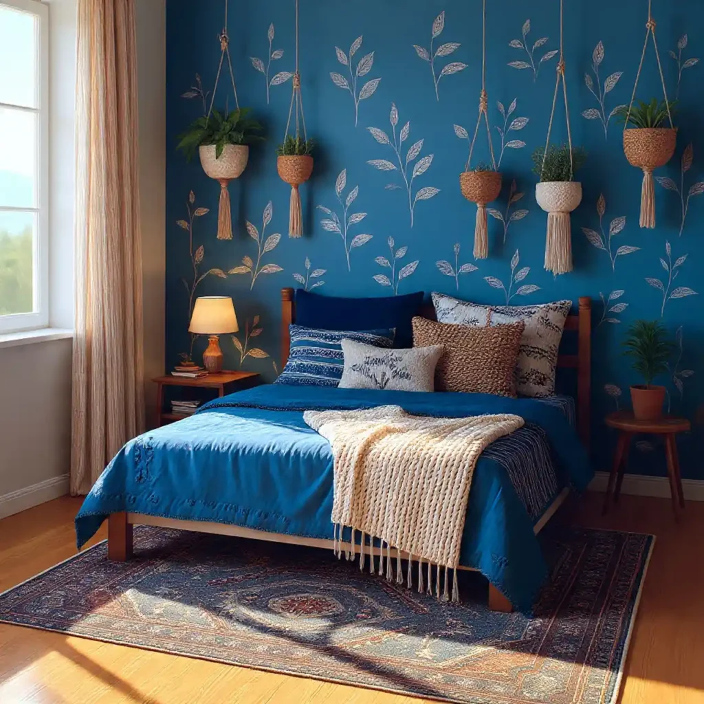 8-Budget-Friendly Blue Boho Bedroom Idea