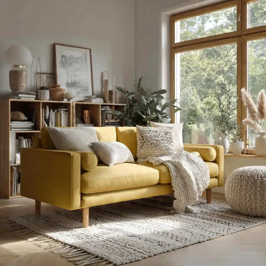 9-Yellow Couch Living Room Idea