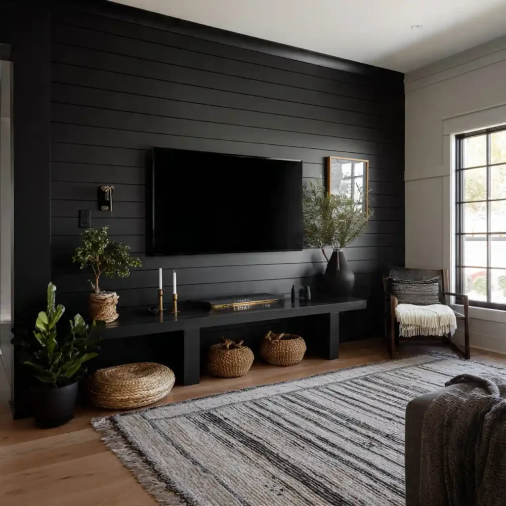 10-Black Shiplap Living Room Idea