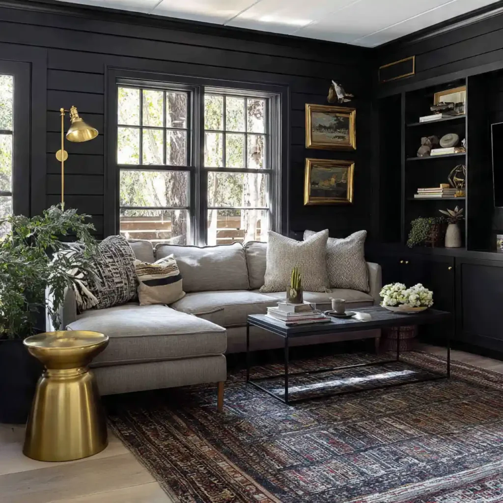 11-Black Shiplap Living Room Idea