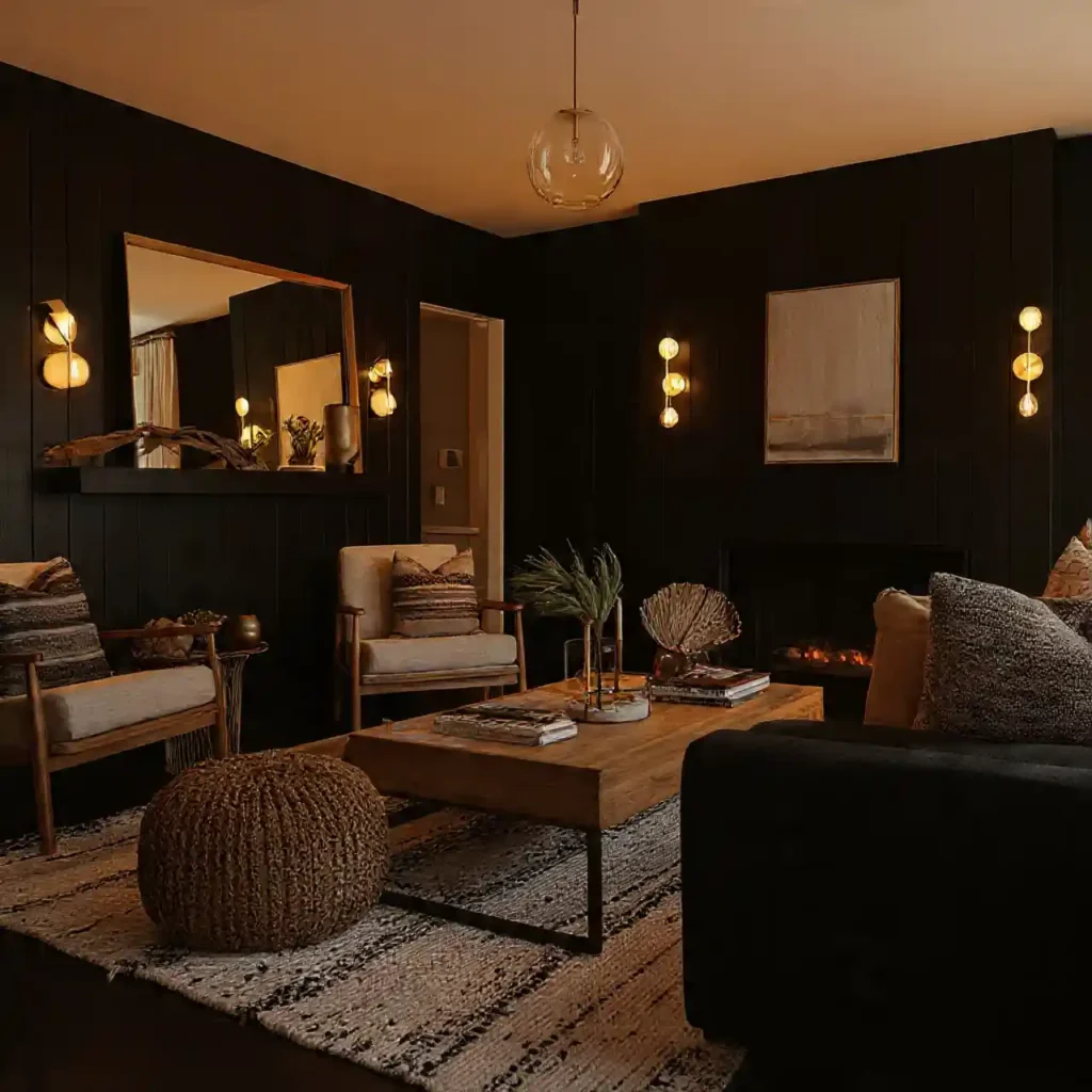 12-Black Shiplap Living Room Idea