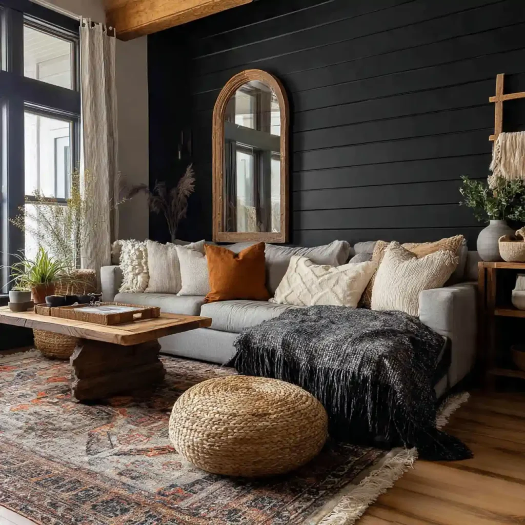 14-Black Shiplap Living Room Idea