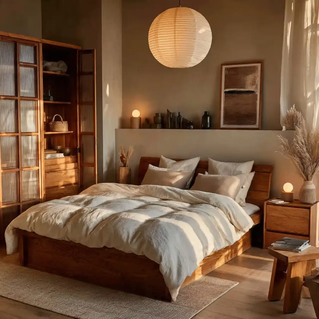 14-Wood Tone Japandi Bedroom Idea