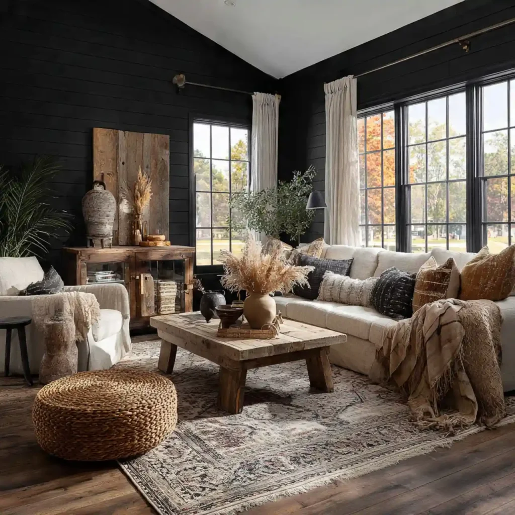 15-Black Shiplap Living Room Idea