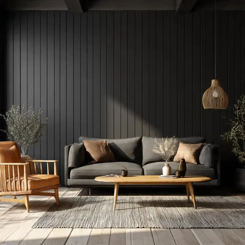 16-Black Shiplap Living Room Idea