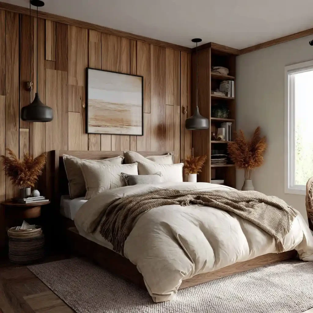 16-Wood Tone Japandi Bedroom Idea