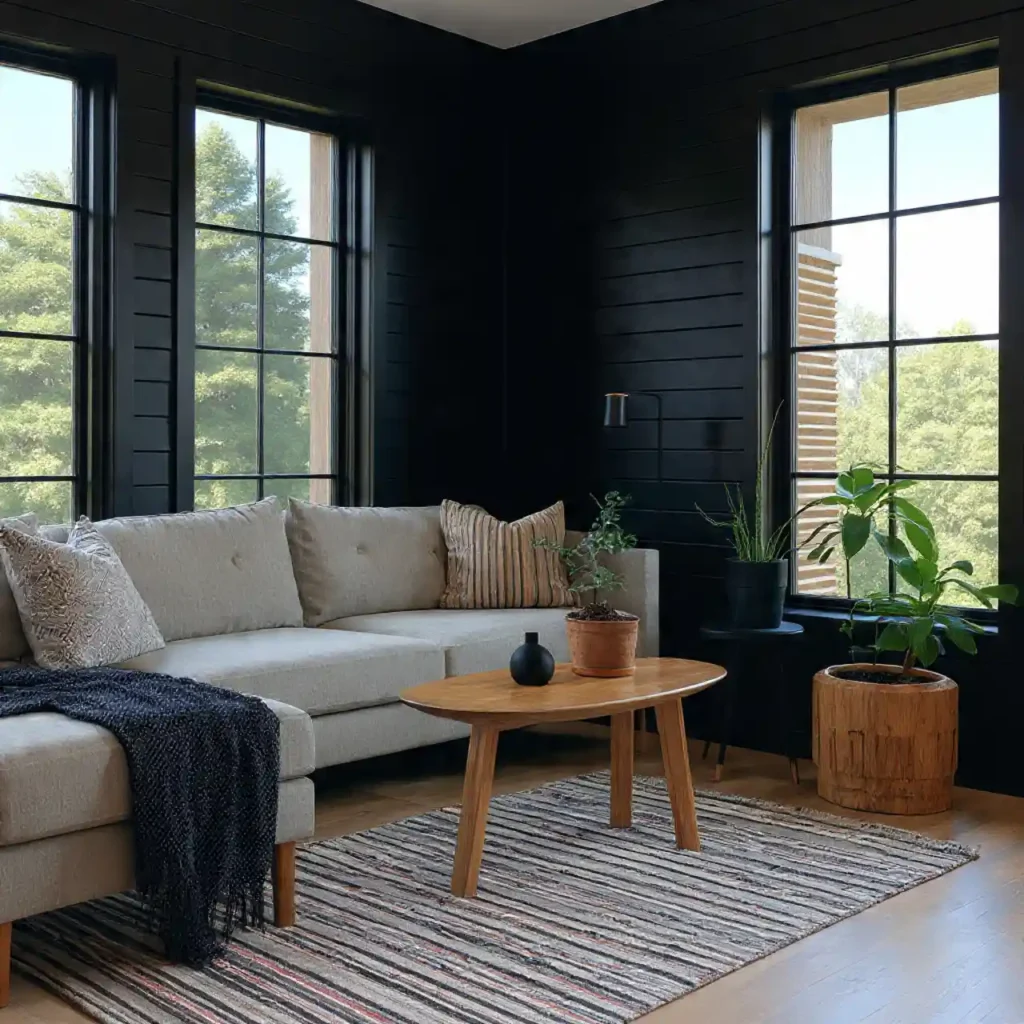 17-Black Shiplap Living Room Idea