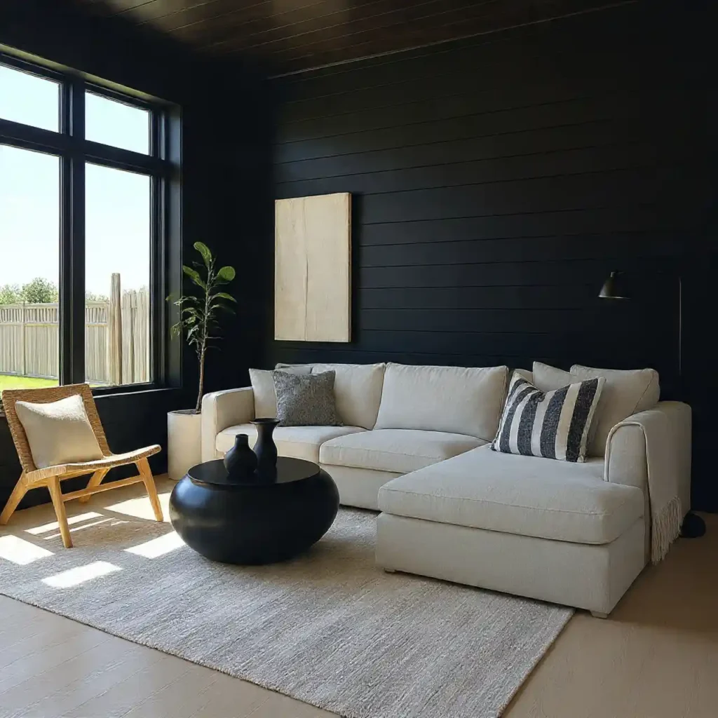 18-Black Shiplap Living Room Idea