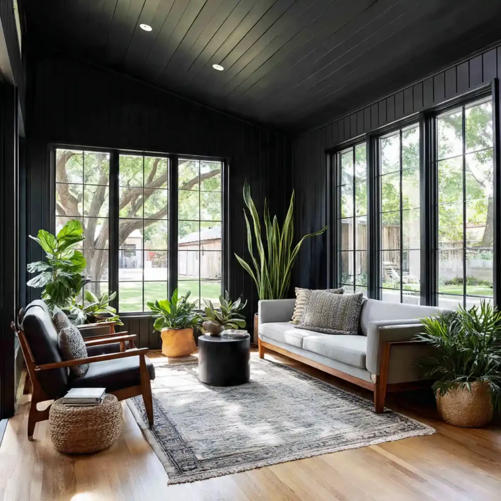 19-Black Shiplap Living Room Idea