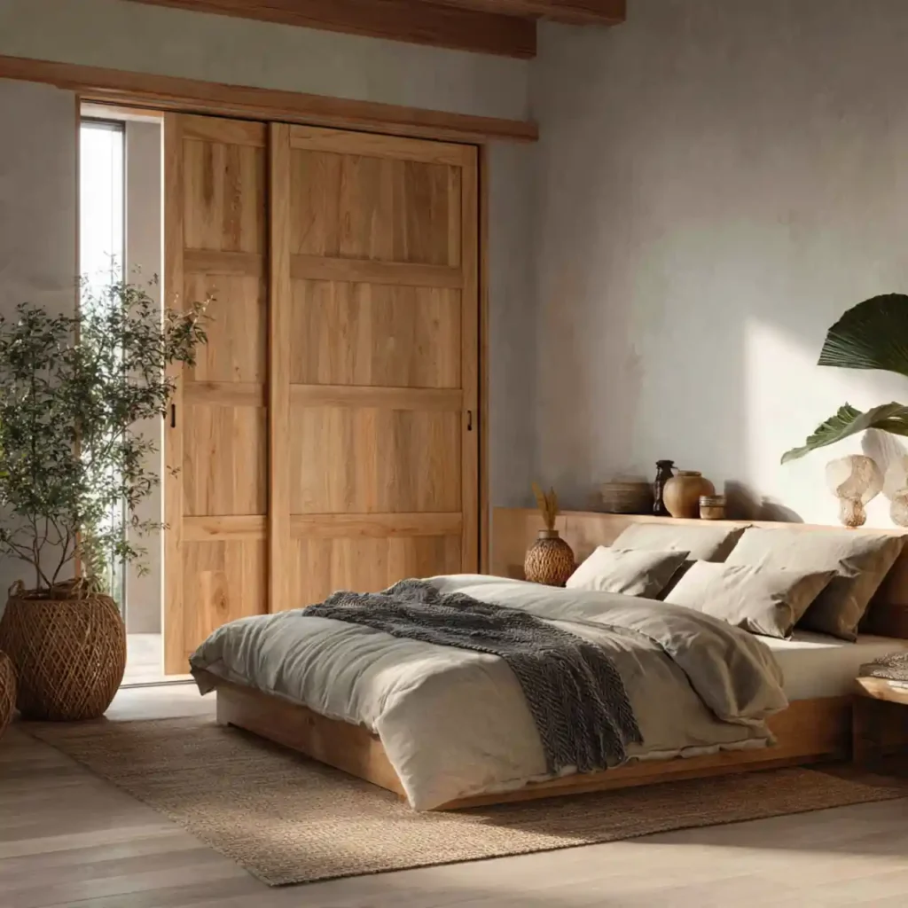 19-Wood Tone Japandi Bedroom Idea