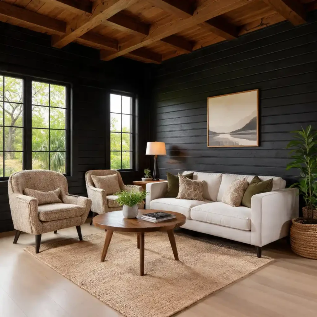 20-Black Shiplap Living Room Idea