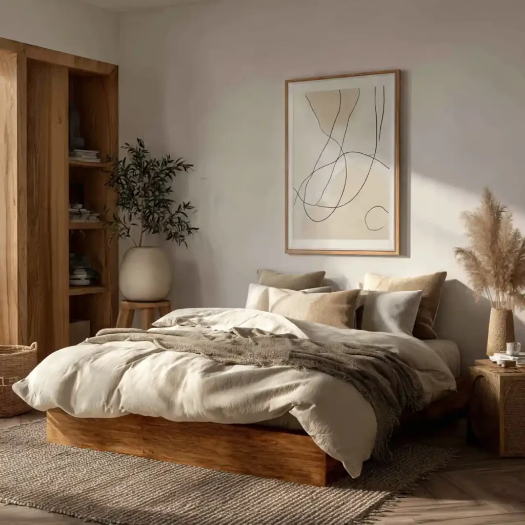 20-Wood Tone Japandi Bedroom Idea