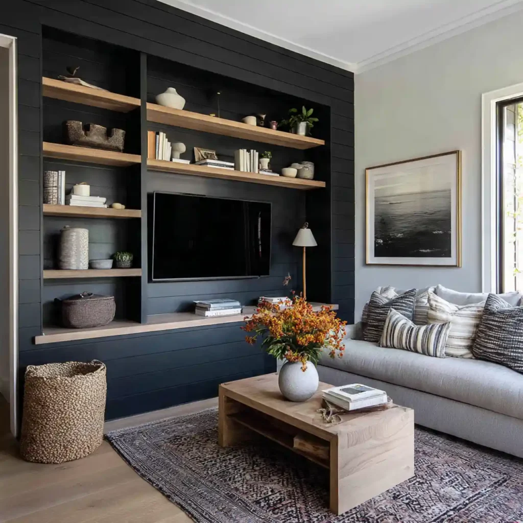 21-Black Shiplap Living Room Idea