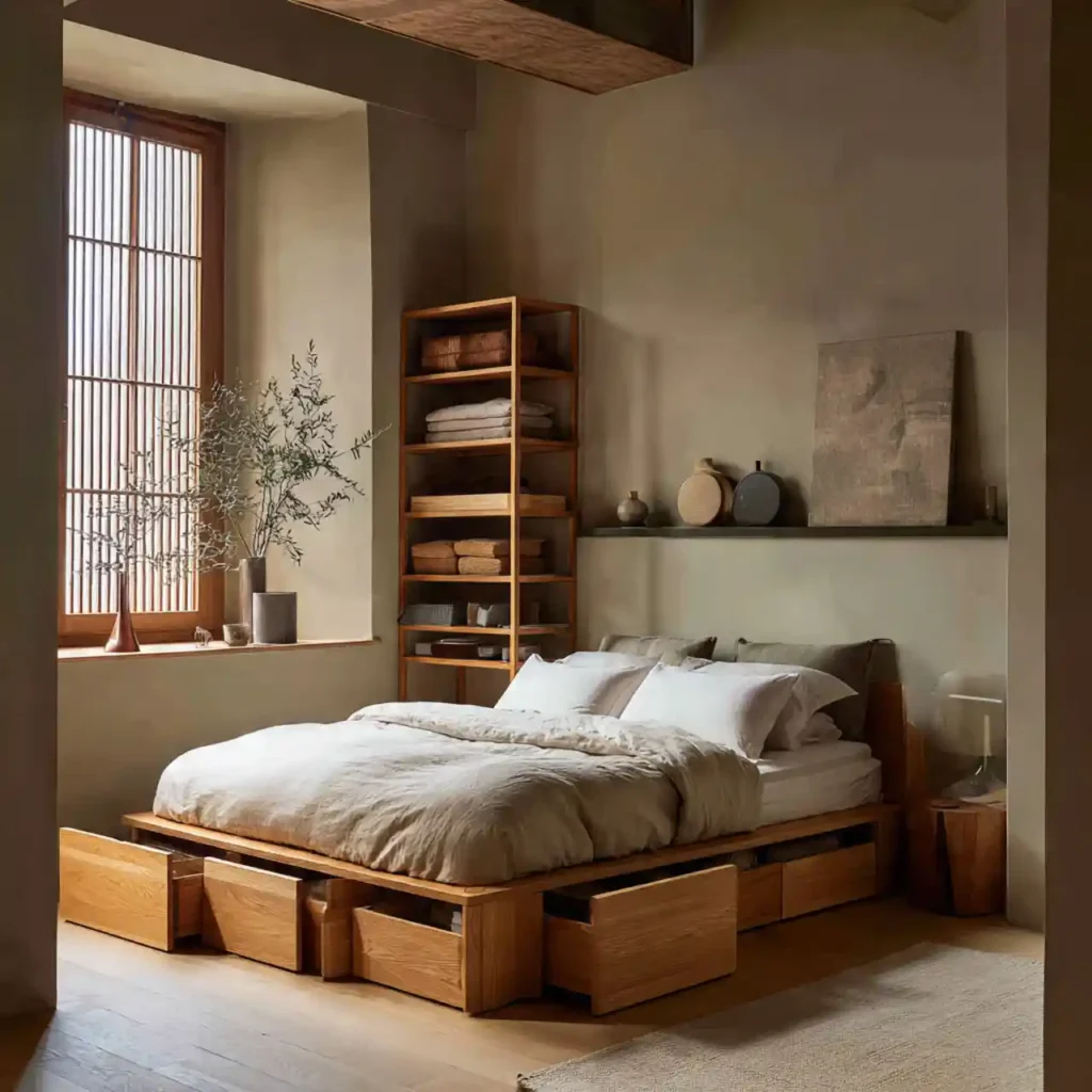 22-Wood Tone Japandi Bedroom Idea
