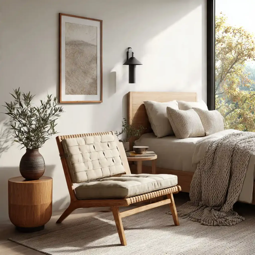 23-Wood Tone Japandi Bedroom Idea