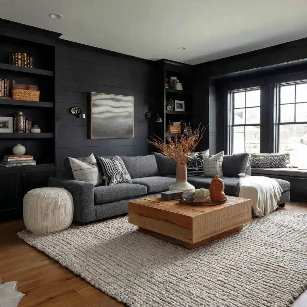 24-Black Shiplap Living Room Idea