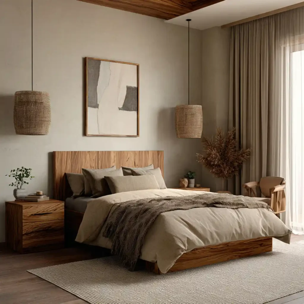 24-Wood Tone Japandi Bedroom Idea