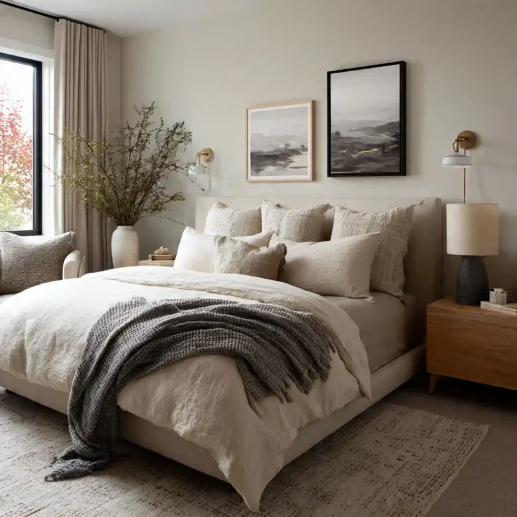 25-Beige Japandi Bedroom Idea