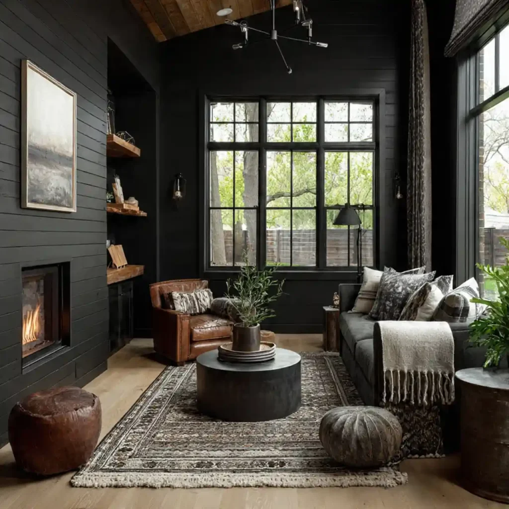 26-Black Shiplap Living Room Idea