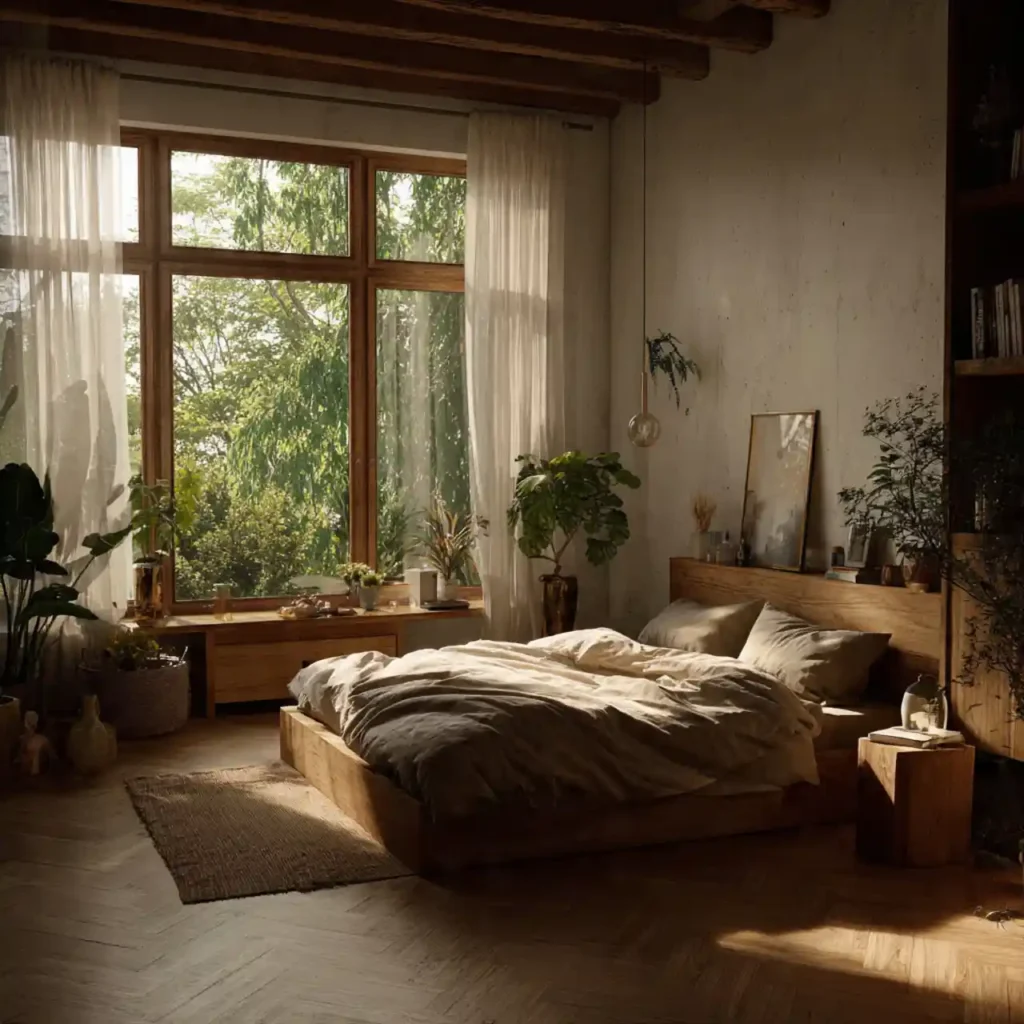 26-Wood Tone Japandi Bedroom Idea