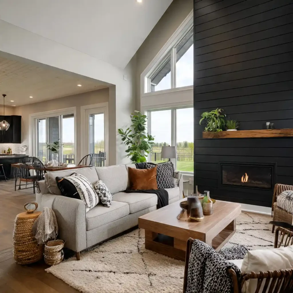 27-Black Shiplap Living Room Idea