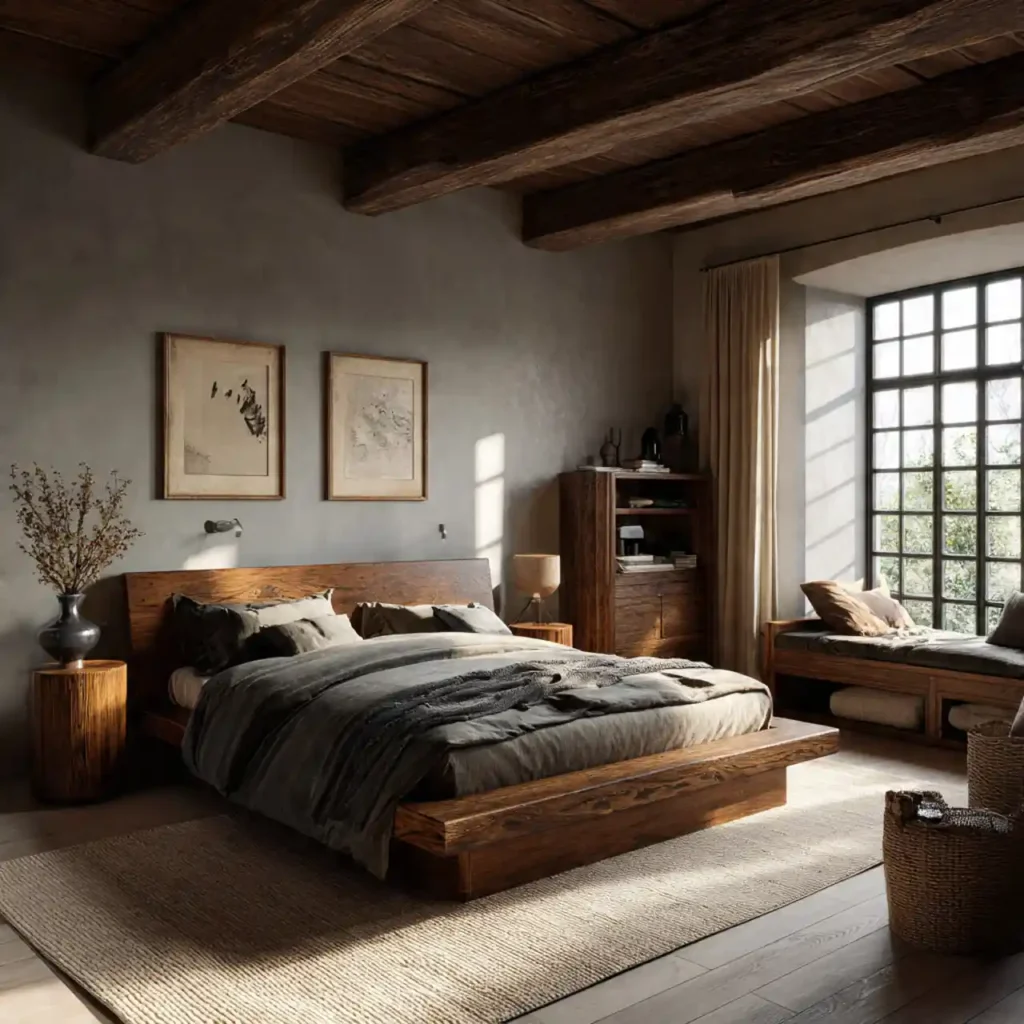 30-Wood Tone Japandi Bedroom Idea