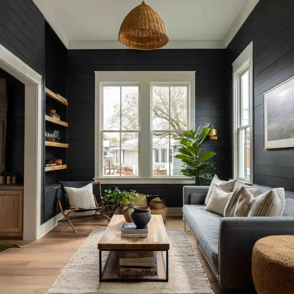 5-Black Shiplap Living Room Idea